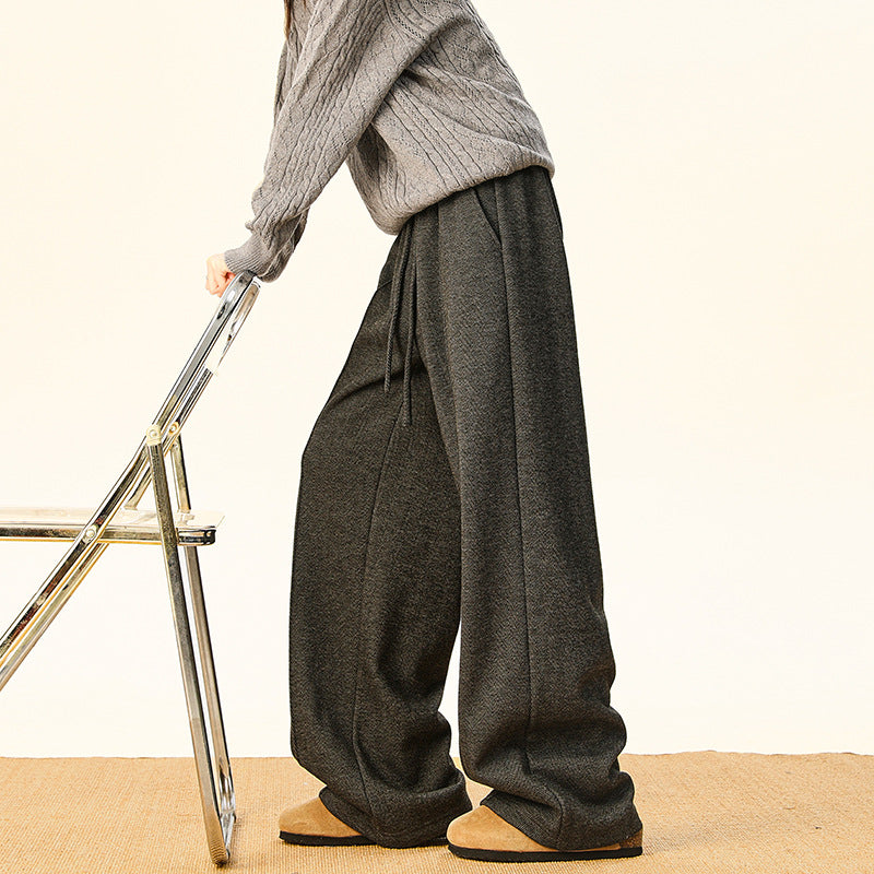 Old Money Style Herringbone Casual Pants Men Autumn Winter New  Vintage Drapey Straight Leg Wide Leg Long Trousers