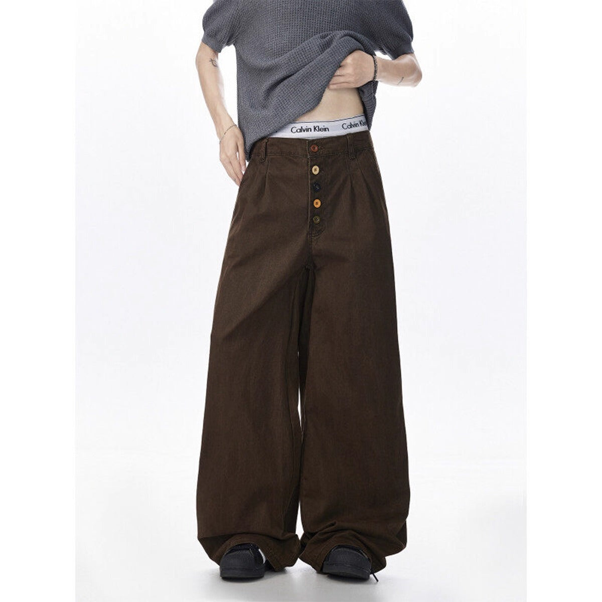 Vintage Style Distressed Cargo Casual Pants Men Summer New Loose Straight Leg Drapey Wide Leg Long Pants