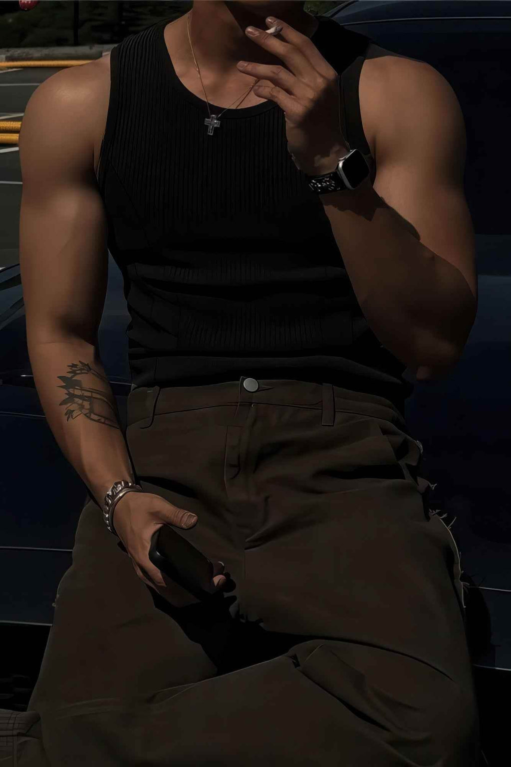 Athletic Ribbed Muscle Tank for Men, Stretchy Slim-Fit Sleeveless Vest