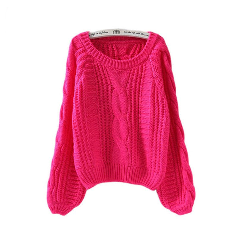 Round neck pullover versatile short Fried Dough Twists sweater for women