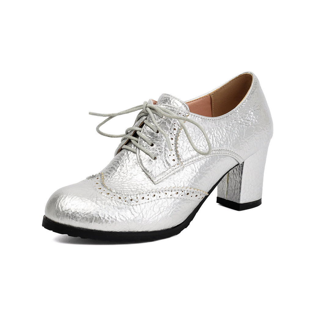 Spring and Autumn Fashion High-Heeled Lace-Up Block Shoes Oversized Lace-Up Brogue Dress Shoes Made to order, ships in 7 days