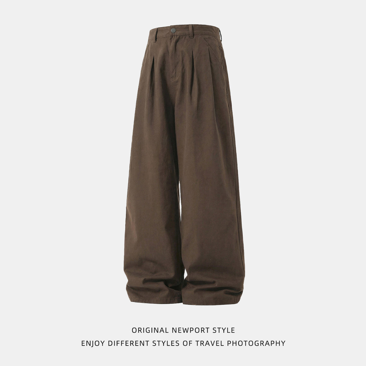 Vintage Simple Versatile Double Pleat Casual Pants for Men Spring Basic Wide Leg Loose Texture Straight Fit Long Trousers