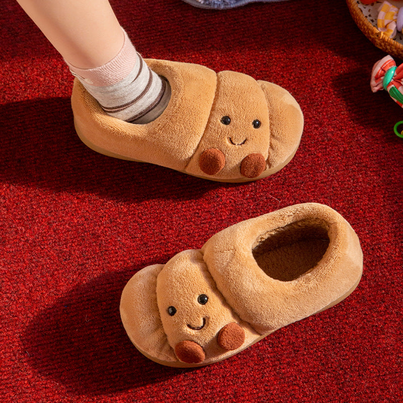 Croissant Cotton Slippers for Women with Covered Heel, Indoor Home Warm Cotton Shoes, Couple Fleece Slippers, Winter Women's Style
