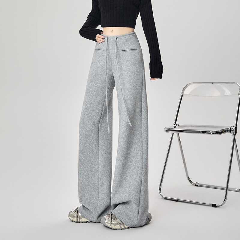 Casual Loose High-Waisted Wide-Leg Pants for Women with Front Pocket Design Flowy Comfortable Sweatpants