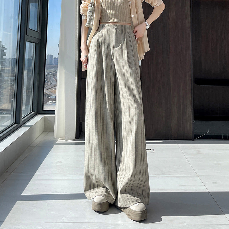 Striped Wide-Leg Pants for Women, Autumn New High-Waisted, Slimming, Versatile, Flowing, Floor-Length, Loose, Casual Suit Pants