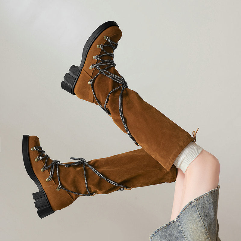 Belted Over-the-Knee Boots for Women, Vintage Thick Sole Square Heel, Slimming High Made to order, ships in 7 days