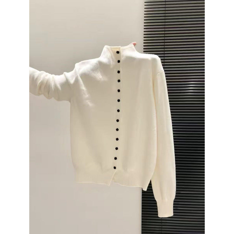 Lazy Style Small Stand Collar Knit Cardigan for Women