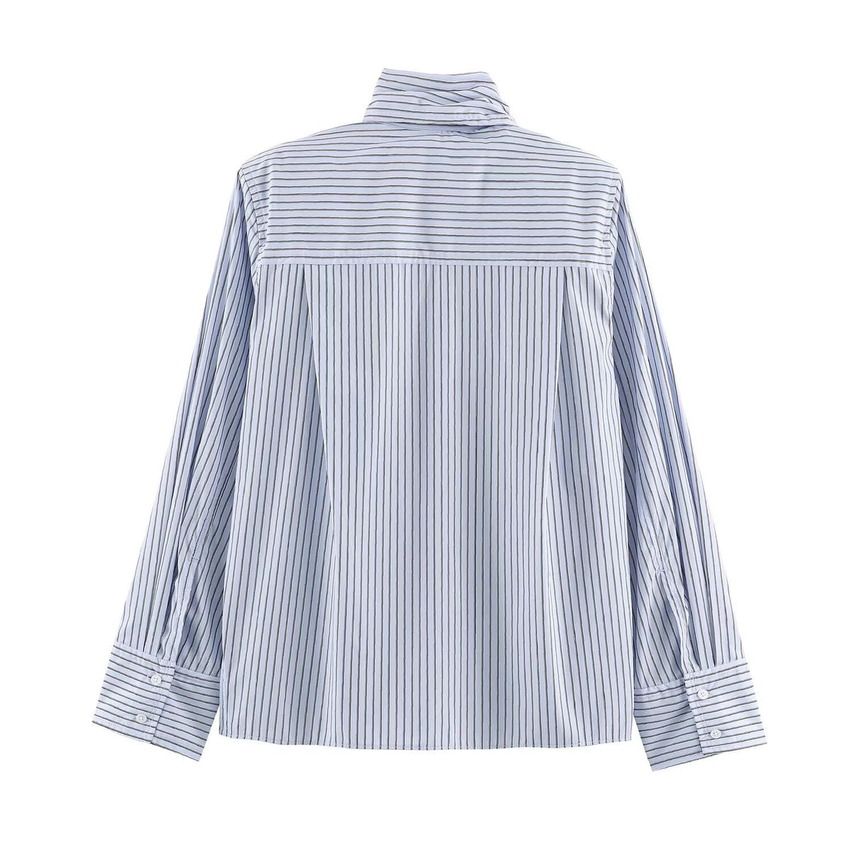Women's striped shirt with shoulder pads buckle straps and collar