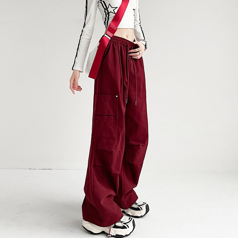 Black Cargo Pants for Women, Spring and Autumn New Outdoor Tactical Pants, Petite Size, Loose Straight Leg Sporty Wide Leg Pants