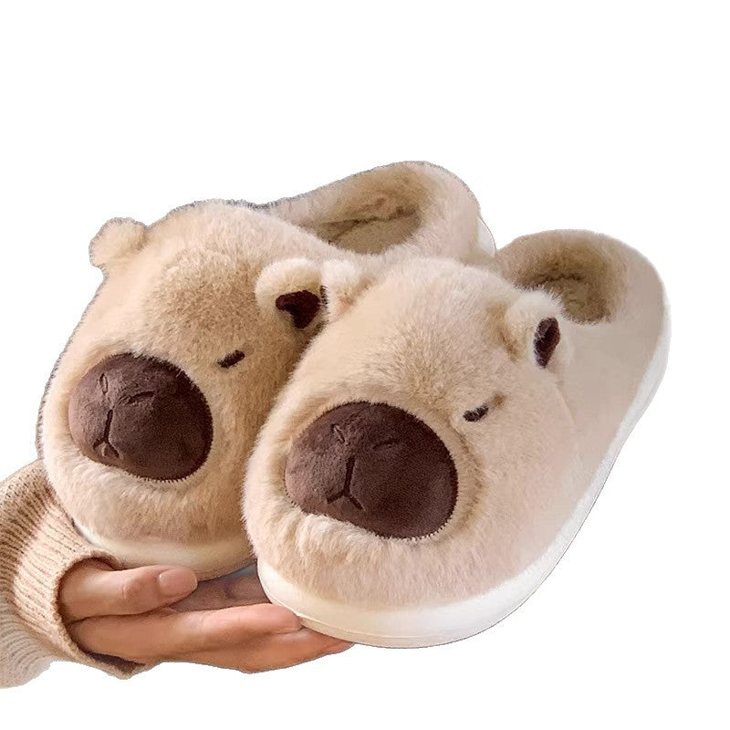 Capybara Cotton Slippers for Women Autumn Winter New Style Home Warm Lined Thick Sole Non-Slip Fuzzy Slippers for Men