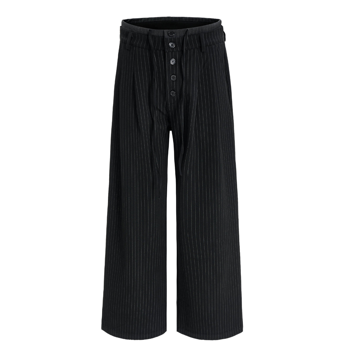Summer Double Waistband Design Striped Casual Dress Pants for Men, High-End Loose Pleated Wide-Leg Suit Trousers