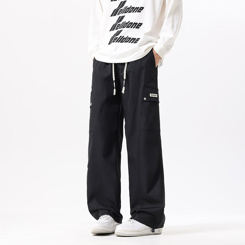 Spring and Autumn Trendy Men's Fashion Patch Pocket Cargo Pants, Plus Size, Loose Fit, Casual Sporty Trousers