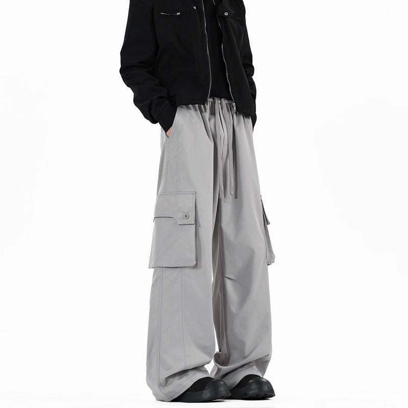 Casual Loose Straight Leg Wide Leg Cargo Pants for Men with Large Pockets, Fashionable Design, High-Quality Look
