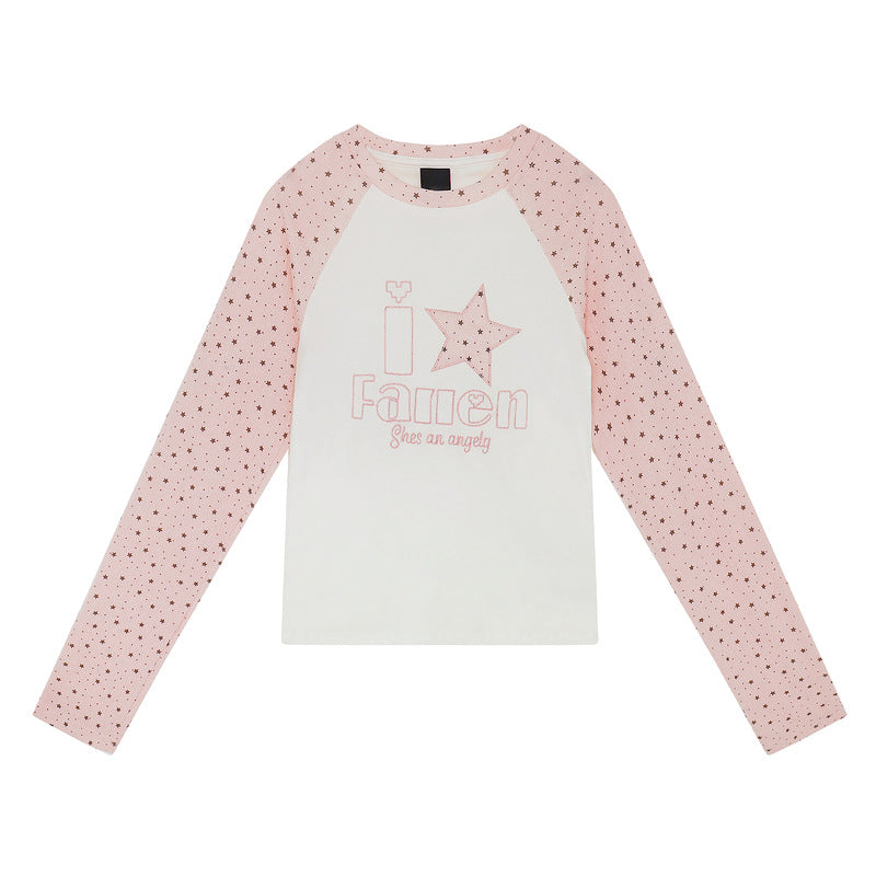Star printed raglan sleeves with long sleeves for women