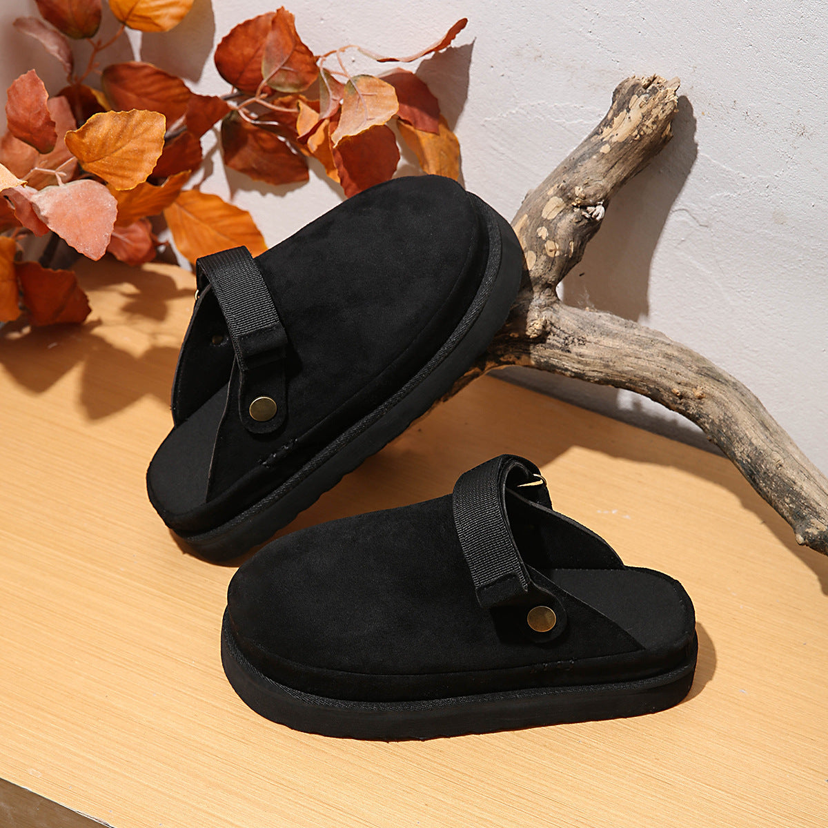 Thick-soled Canvas Slip-On Moccasin-Style Half Slippers for Women