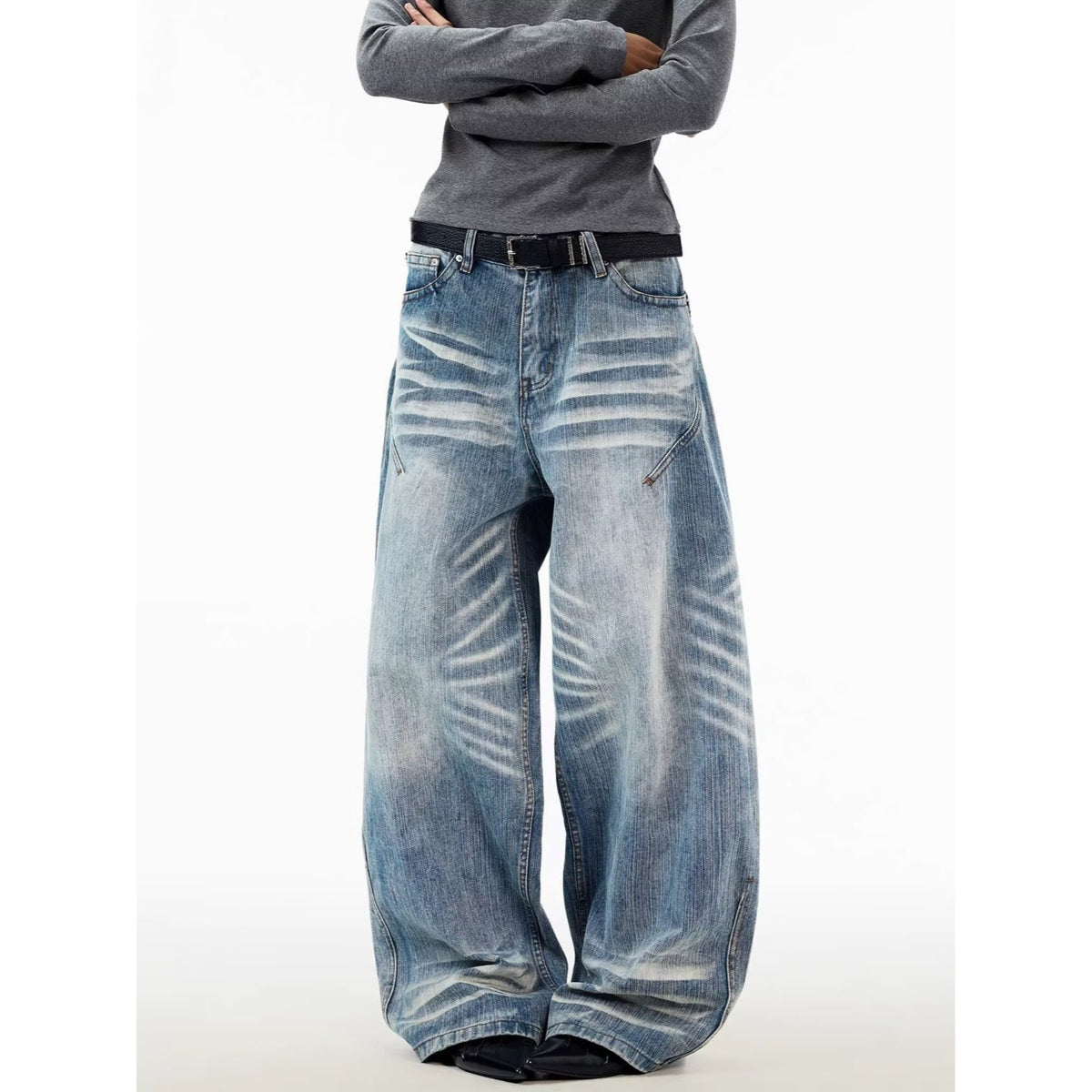 Oversized Knife-Edge Jeans, Unisex Loose Casual Wide-Leg Straight Long Pants