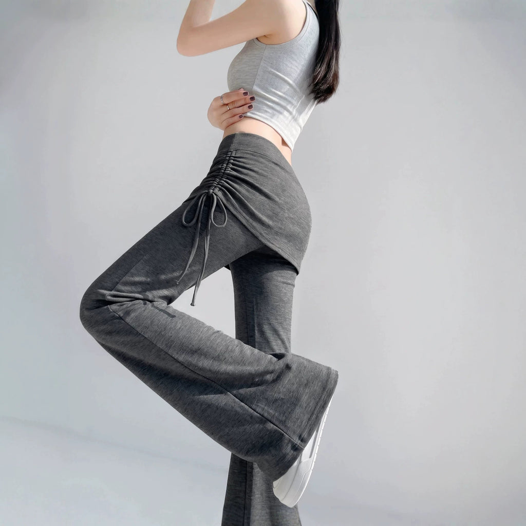 Gray Fake Two-Piece Flared Yoga Pants for Women, Outer Wear, Autumn New Style, Pilates Training, Fitness Exercise Long Pants