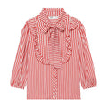 Butterfly bow ribbon collar striped shirt for women