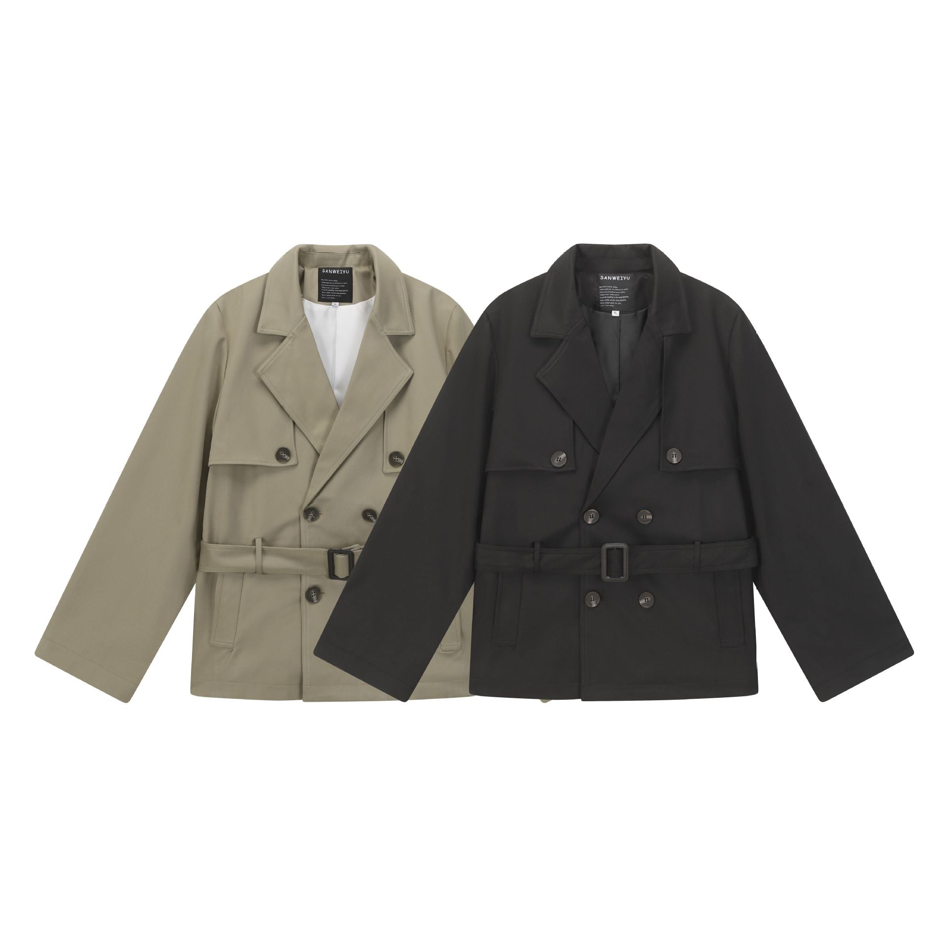 Double-breasted Short Trench Coat Men's Loose Casual Design Turn-down Collar Outerwear