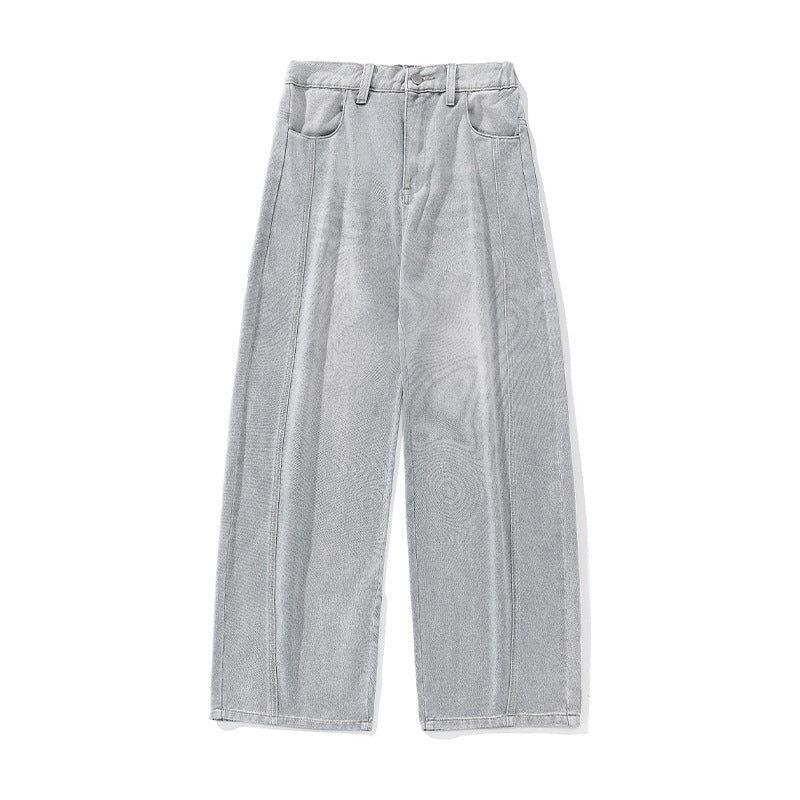 Vintage Washed Oversized Denim Pants Men Split Structure Knife Pants Trendy Loose Long Pants
