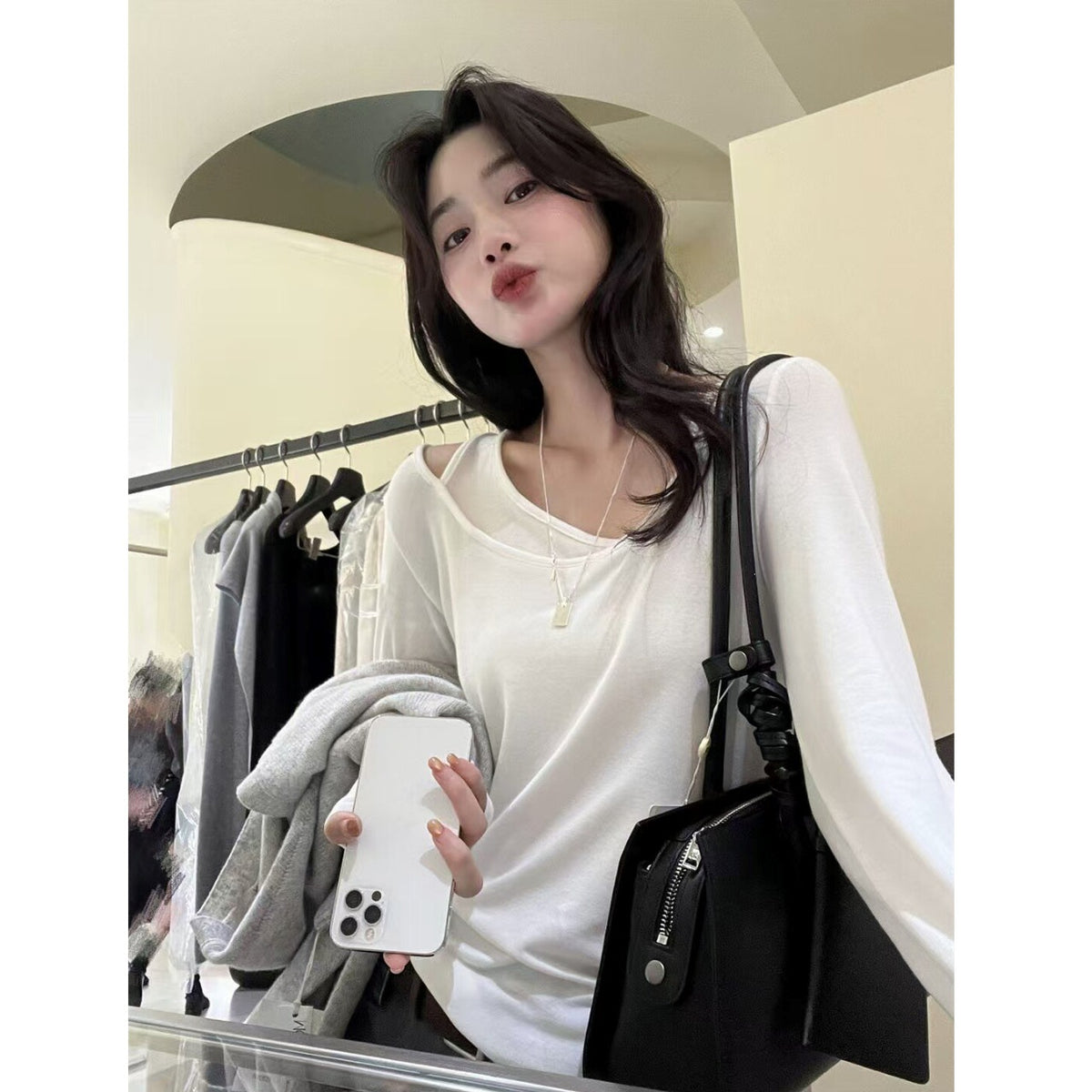 Women's Faux Layered Long Sleeve T-Shirt Top