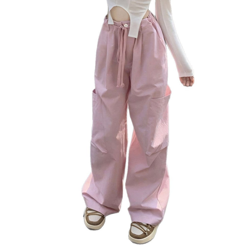 High waisted lace up multi pocket straight leg pants