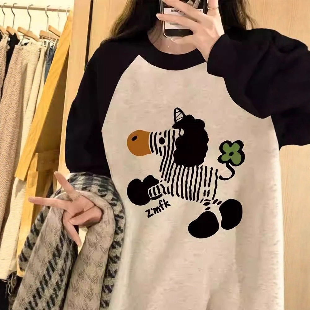 Drop Shoulder Round Neck Lightweight Hoodie for Women
