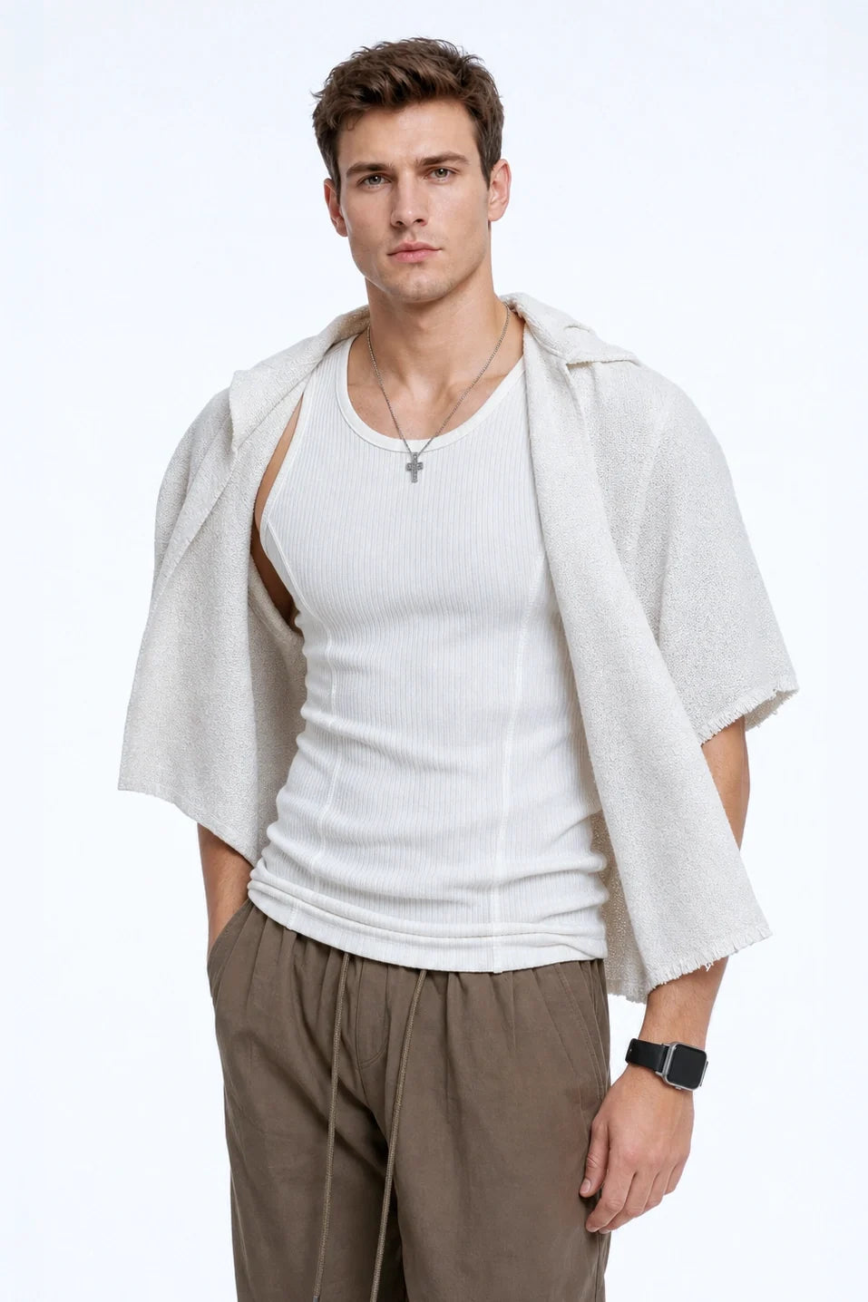 Athletic Ribbed Muscle Tank for Men, Stretchy Slim-Fit Sleeveless Vest