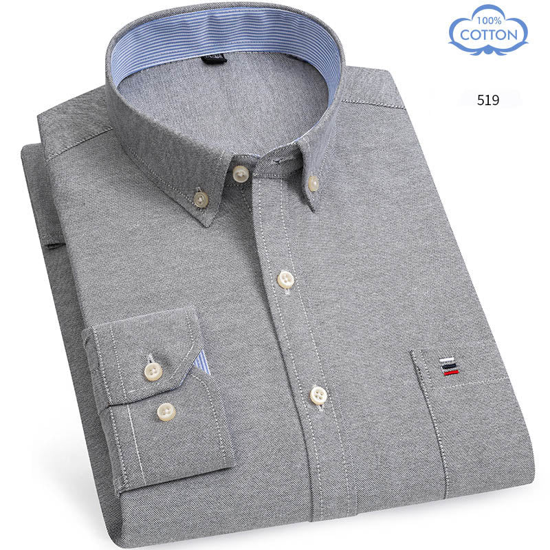 Spring Middle Aged And Elderly Mens Pure Cotton Oxford Spun Long Sleeved Shirt Loose Casual Large Thick All Cotton Shirt