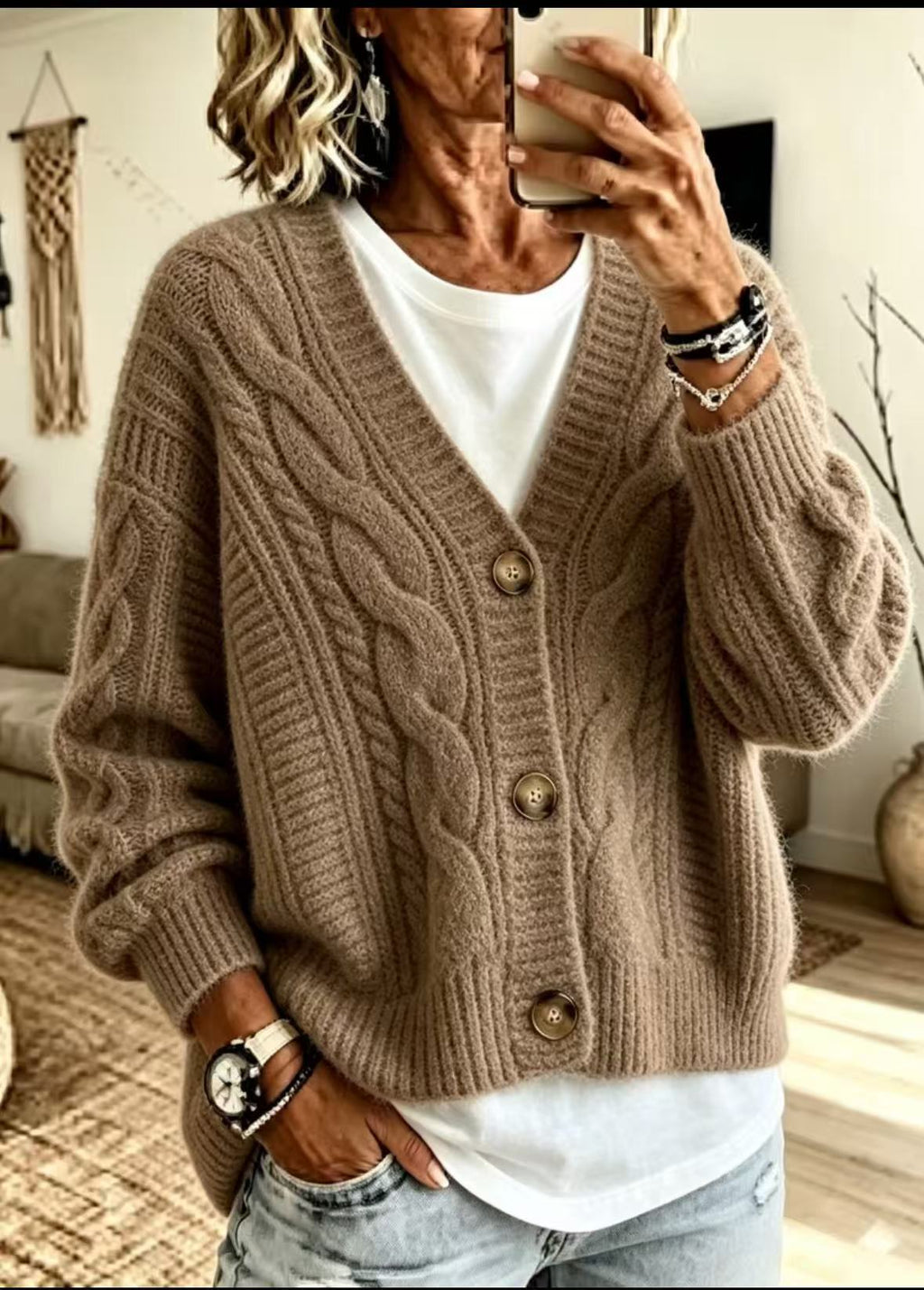 Top retro Fried Dough Twists cardigan coat women