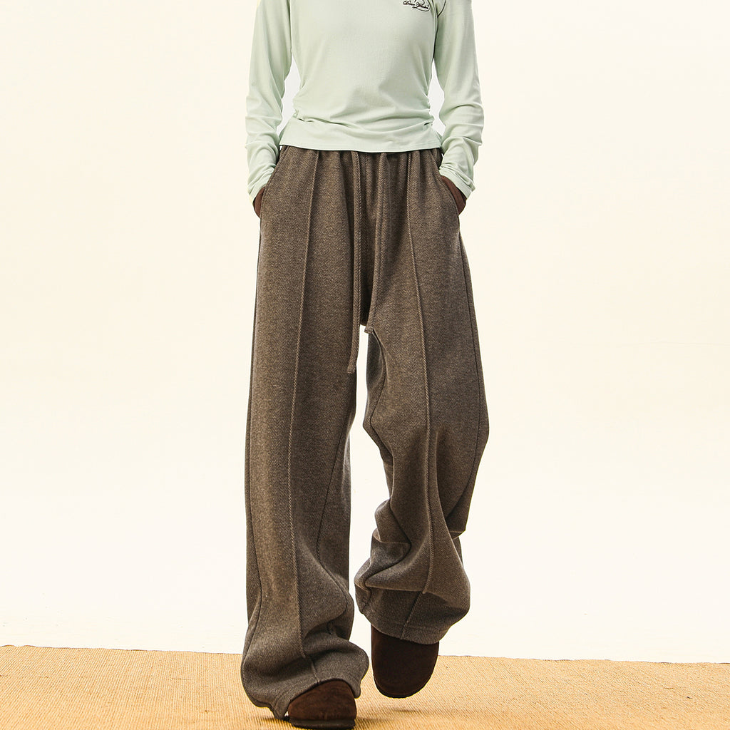 Old Money Style Herringbone Casual Pants Men Autumn Winter New  Vintage Drapey Straight Leg Wide Leg Long Trousers