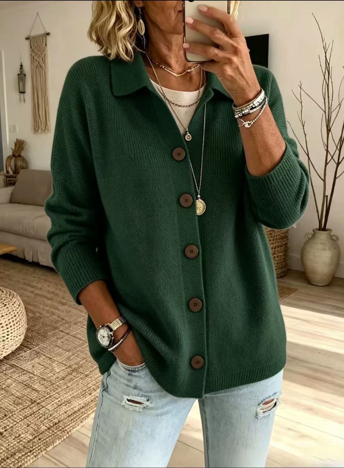 Button knit lapel sweater cardigan jacket