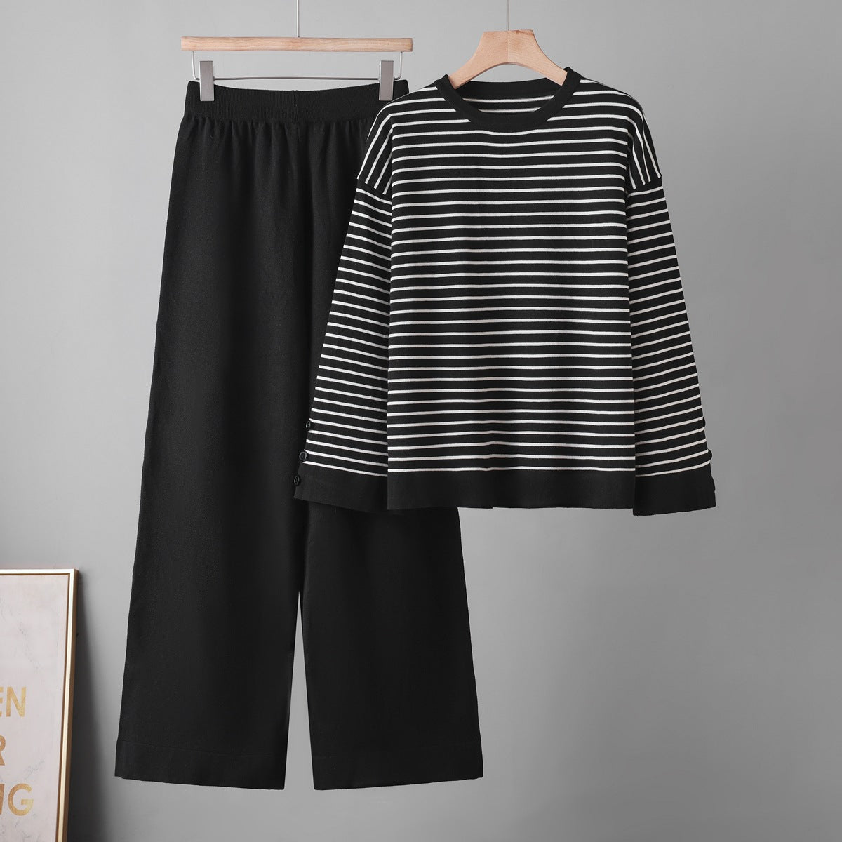 Striped top wide leg pants two-piece set for women