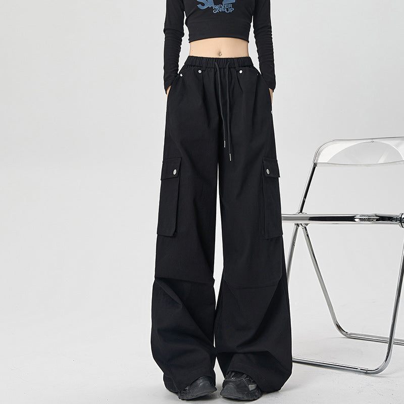Hiking cargo pants for women, new loose casual wide-leg pants, autumn outdoor washed cotton high-waisted sport pants for women