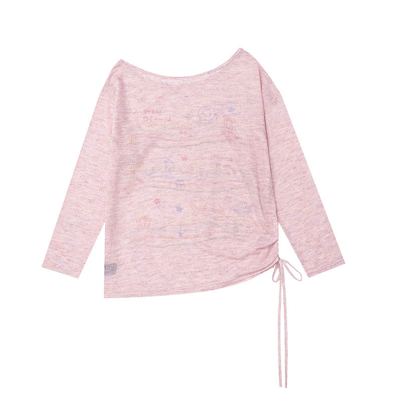 Printed off shoulder long sleeved T-shirt for women