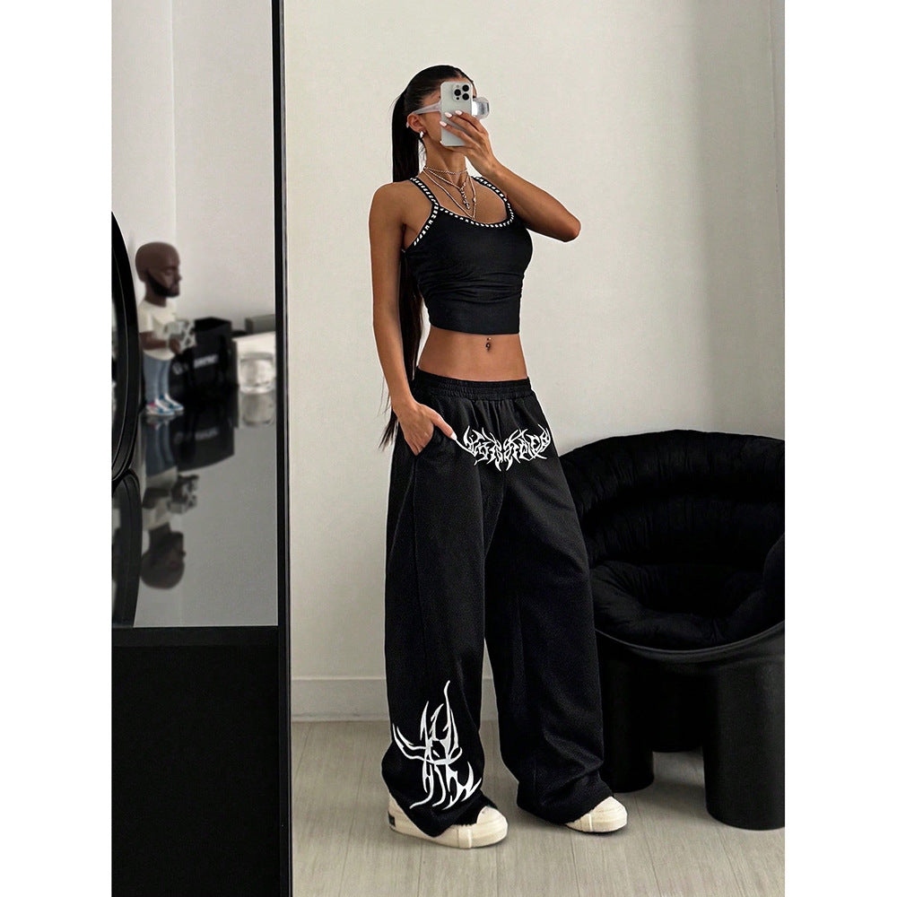 Hip Hop Street Dance Jazz Dance Casual Pants for Women, Loose Fit, Versatile, Retro Trendy Brand, Drawstring Sport Long Pants