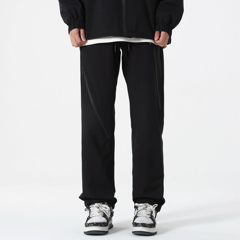 Style Rugged Zipper Hiking Cargo Pants for Men, Spring and Autumn Fashion Outdoor Water-Resistant Loose Casual Trousers