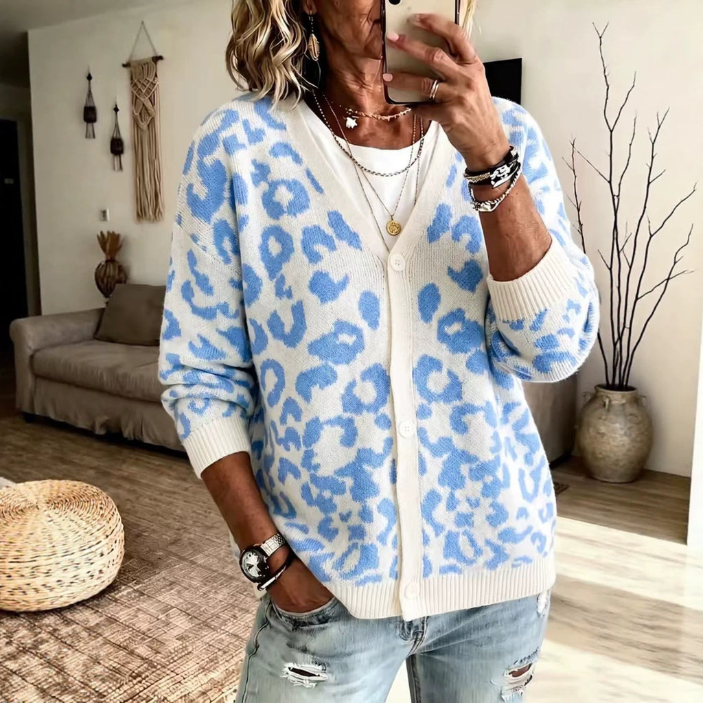 Loose leopard print knit cardigan jacket