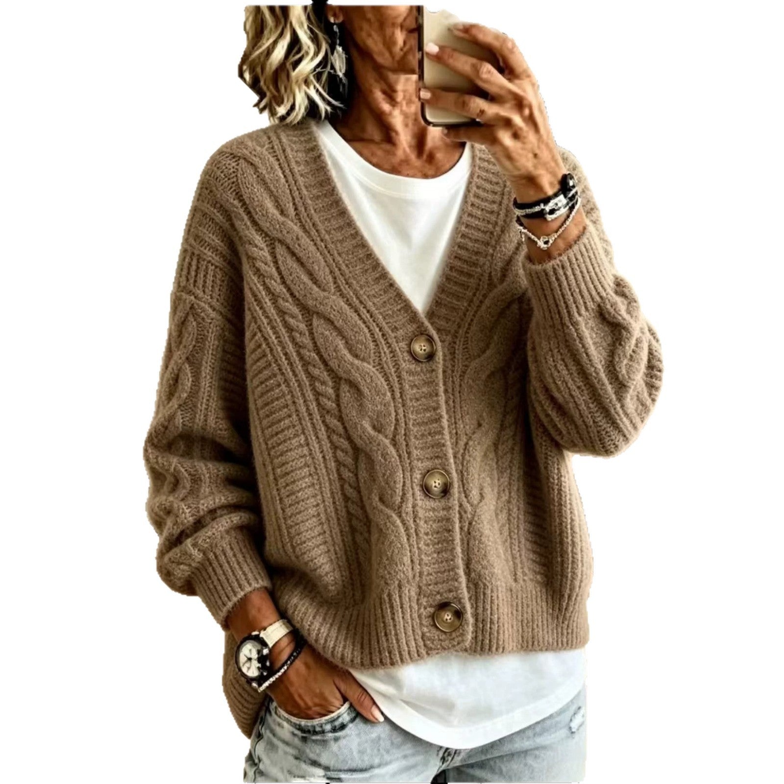 Top retro Fried Dough Twists cardigan coat women