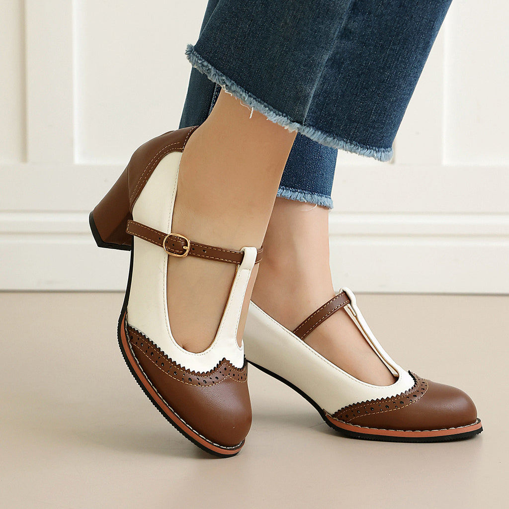 Footwear  Colorful Burnout T-Strap Low-Cut Single Shoes with Thick High Heels Made to order, ships in 7 days