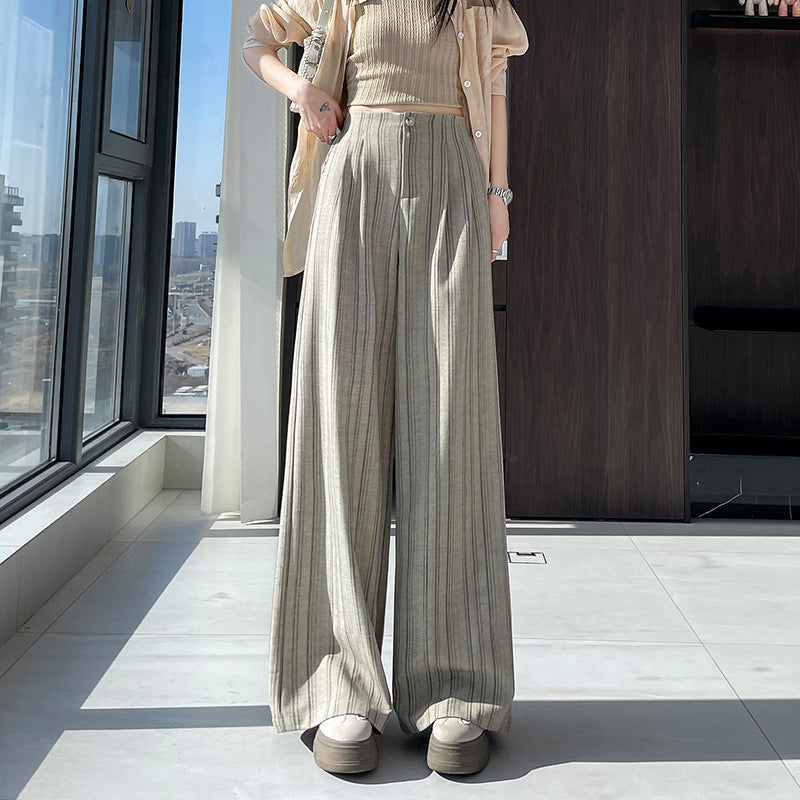 Striped Wide-Leg Pants for Women, Autumn New High-Waisted, Slimming, Versatile, Flowing, Floor-Length, Loose, Casual Suit Pants