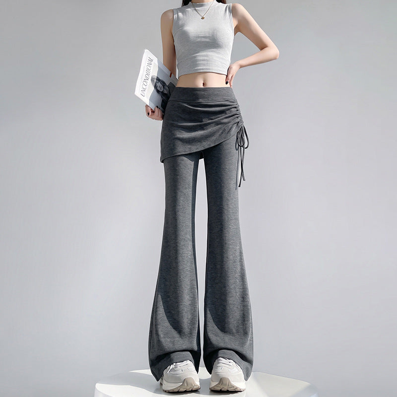 Gray Fake Two-Piece Flared Yoga Pants for Women, Outer Wear, Autumn New Style, Pilates Training, Fitness Exercise Long Pants