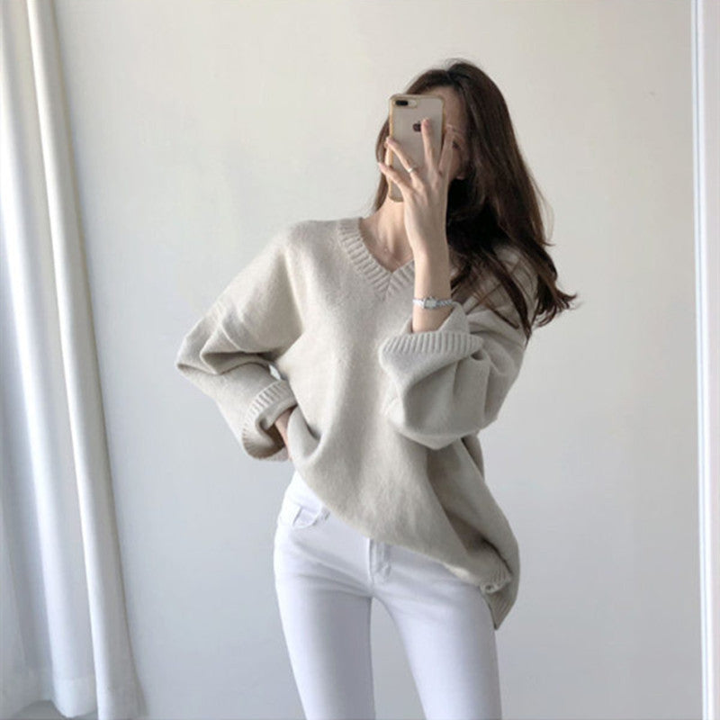 Lazy style loose outer sweater for women