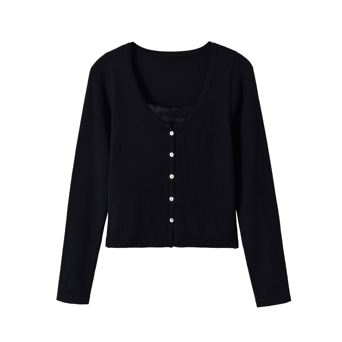 Long sleeved V-neck lace patchwork top