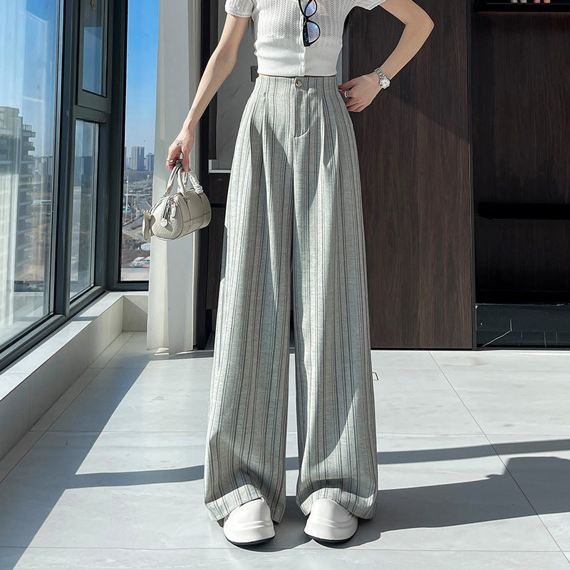 Striped Wide-Leg Pants for Women, Autumn New High-Waisted, Slimming, Versatile, Flowing, Floor-Length, Loose, Casual Suit Pants