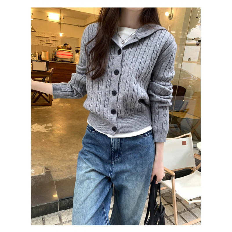 Hooded Cable Knit Cardigan for Women, Design Button Sweater Coat