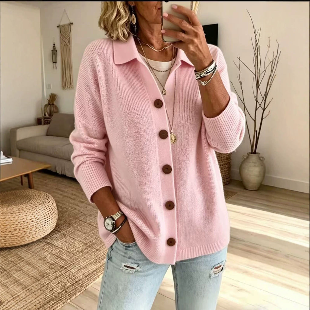Button knit lapel sweater cardigan jacket