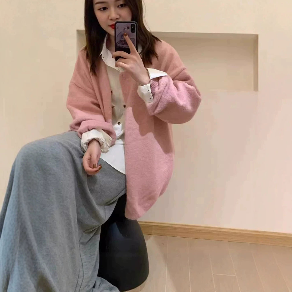 Round Neck Knit Cardigan for Women, Versatile Single Button Inner Layer Sweater Coat