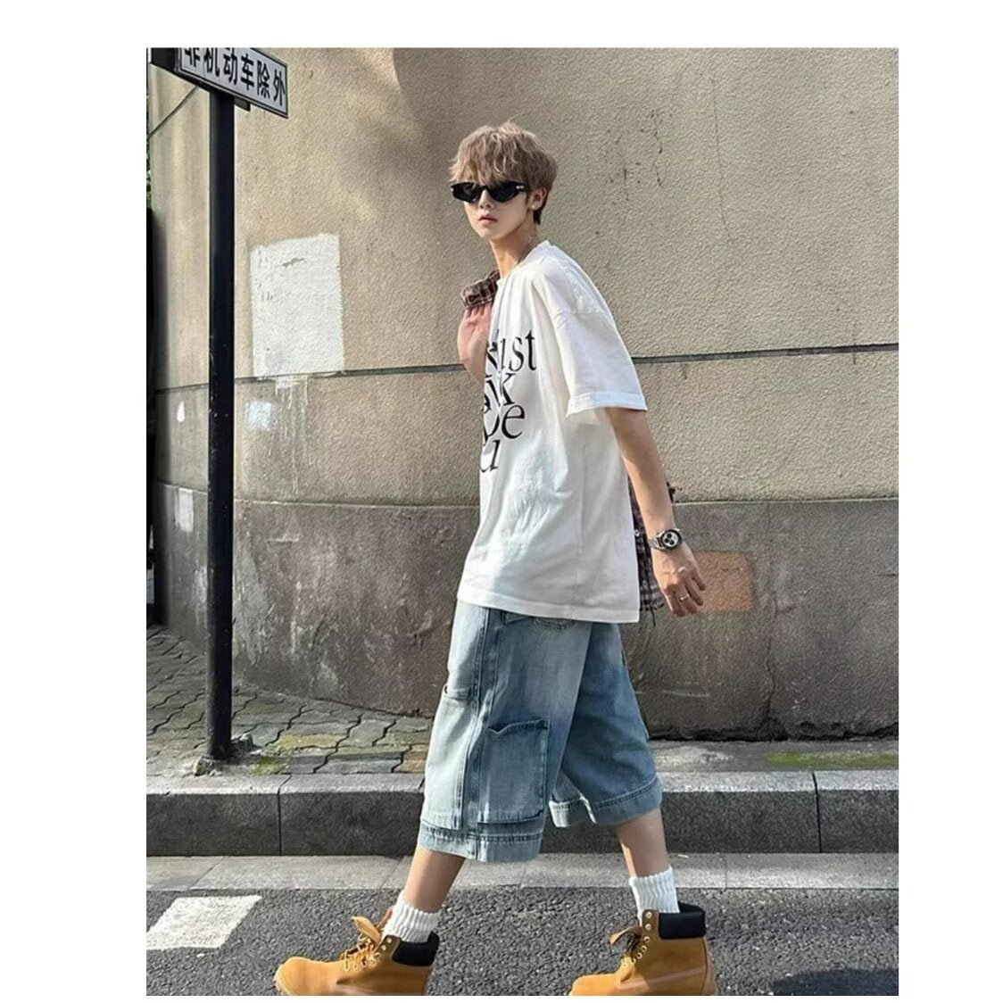 Denim Shorts Men High Street Straight Leg Lumberjack Pants