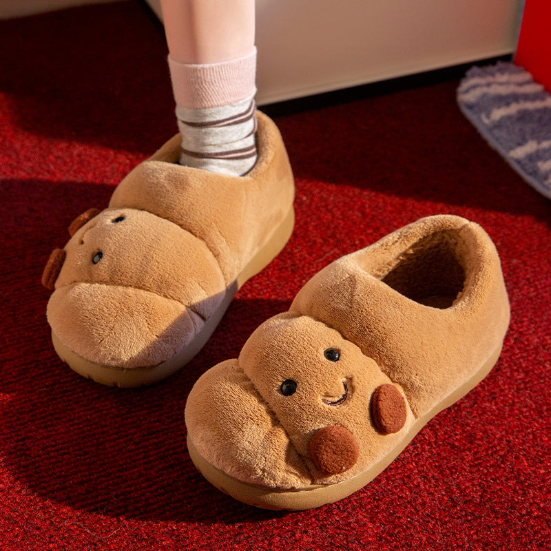 Croissant Cotton Slippers for Women with Covered Heel, Indoor Home Warm Cotton Shoes, Couple Fleece Slippers, Winter Women's Style